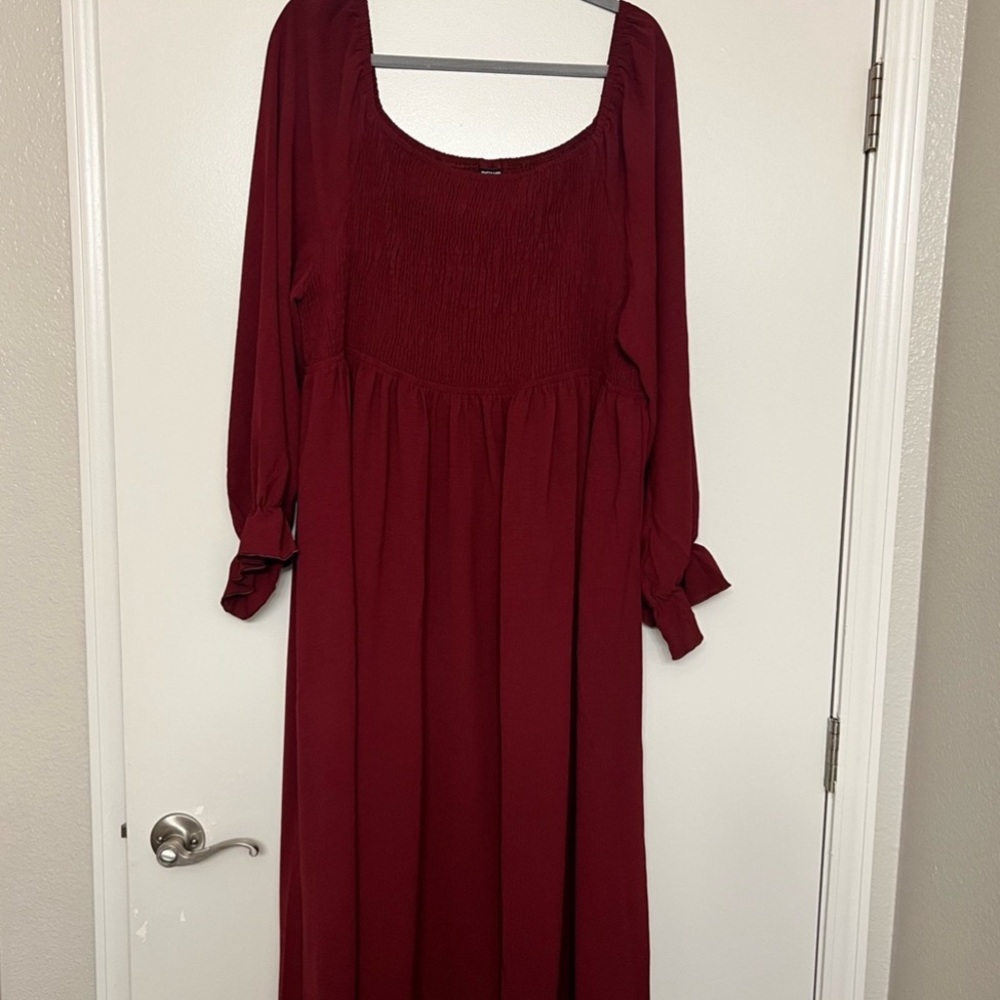 Burgundy Maxi Peasant Dress
